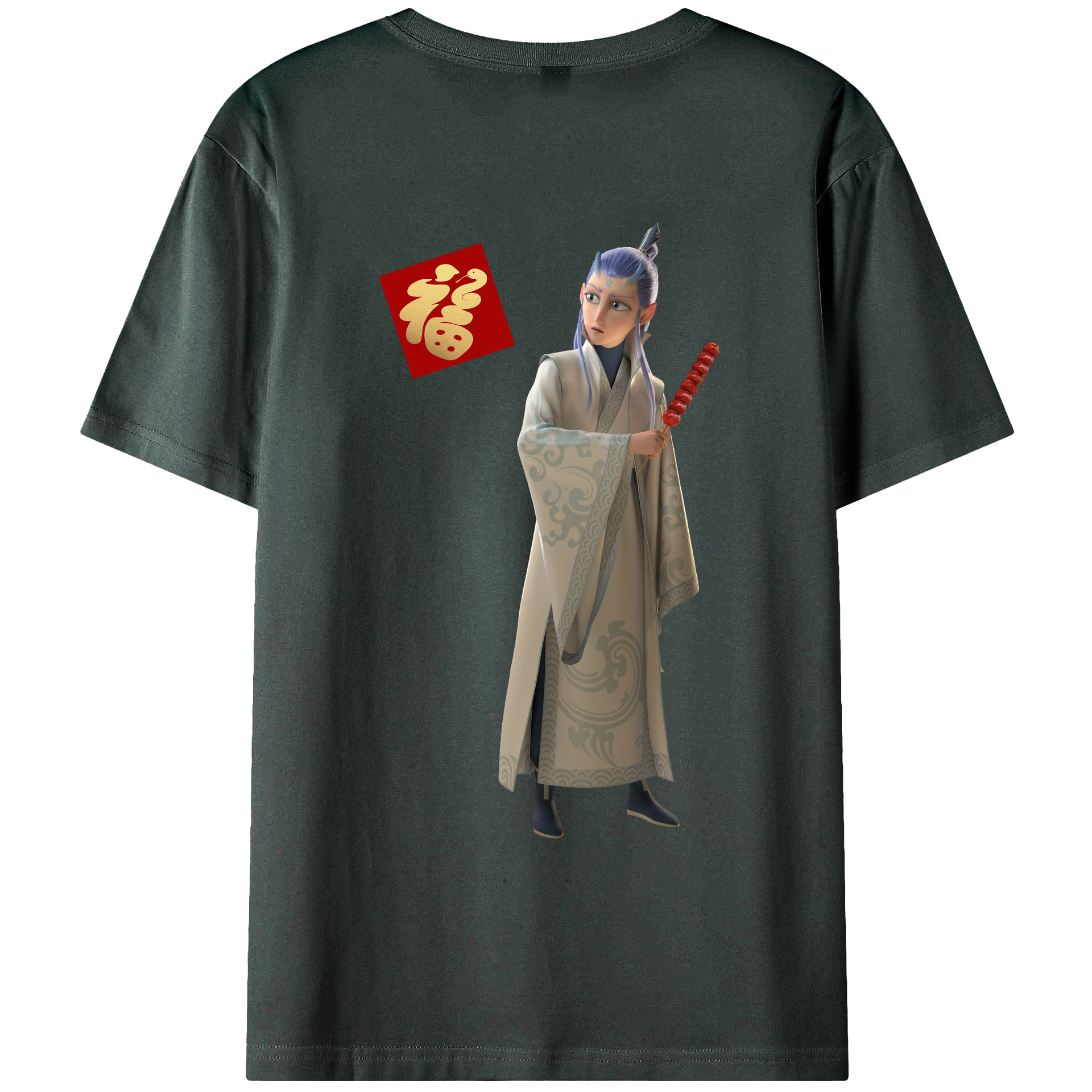 （画像用） Ne Zha 2 ナタ 魔童の大暴れ 綿100％ メンズ半袖Tシャツ（バックプリント） 通気性